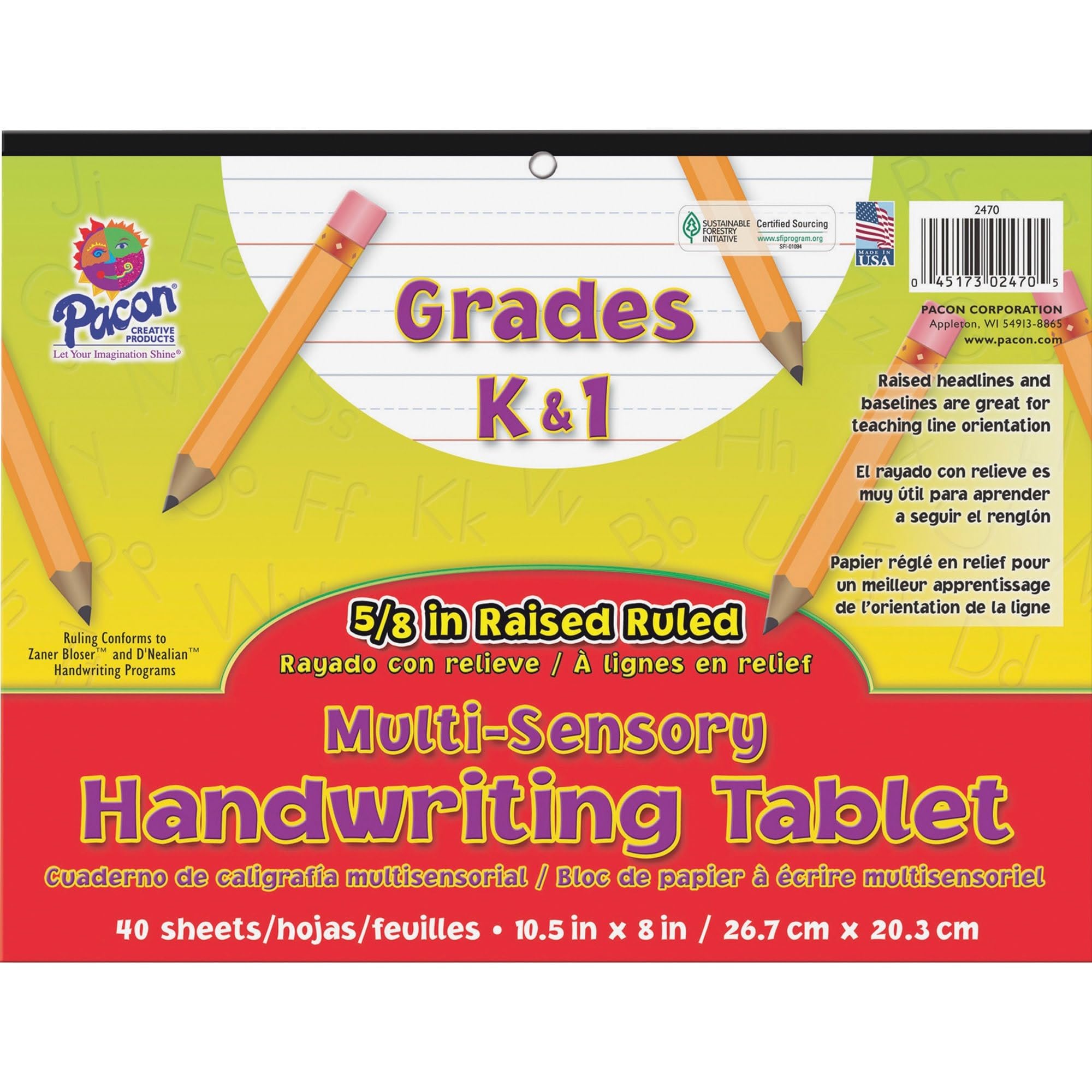 Pacon 2470 Multi-Sensory Handwriting Tablet, 10-1/2 x 8, 40 Sheets/Pad