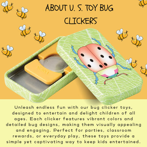 U. S. Toy Bug Clickers, Sturdy Metal/Plastic Noise Makers, Assorted Designs, 1” x 1.75, Birthday Gift for Toddlers, Party Favors, Pack of 12