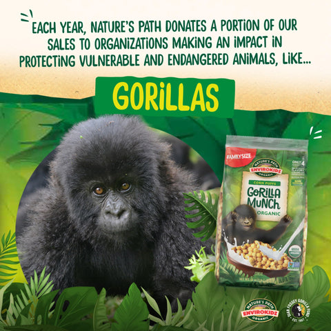 EnviroKidz Organic Gorilla Munch Cereal, 23 oz (Pack of 1), Corn Puffs, Gluten Free, Non-GMO, Earth Friendly Packaging, by Nature's Path