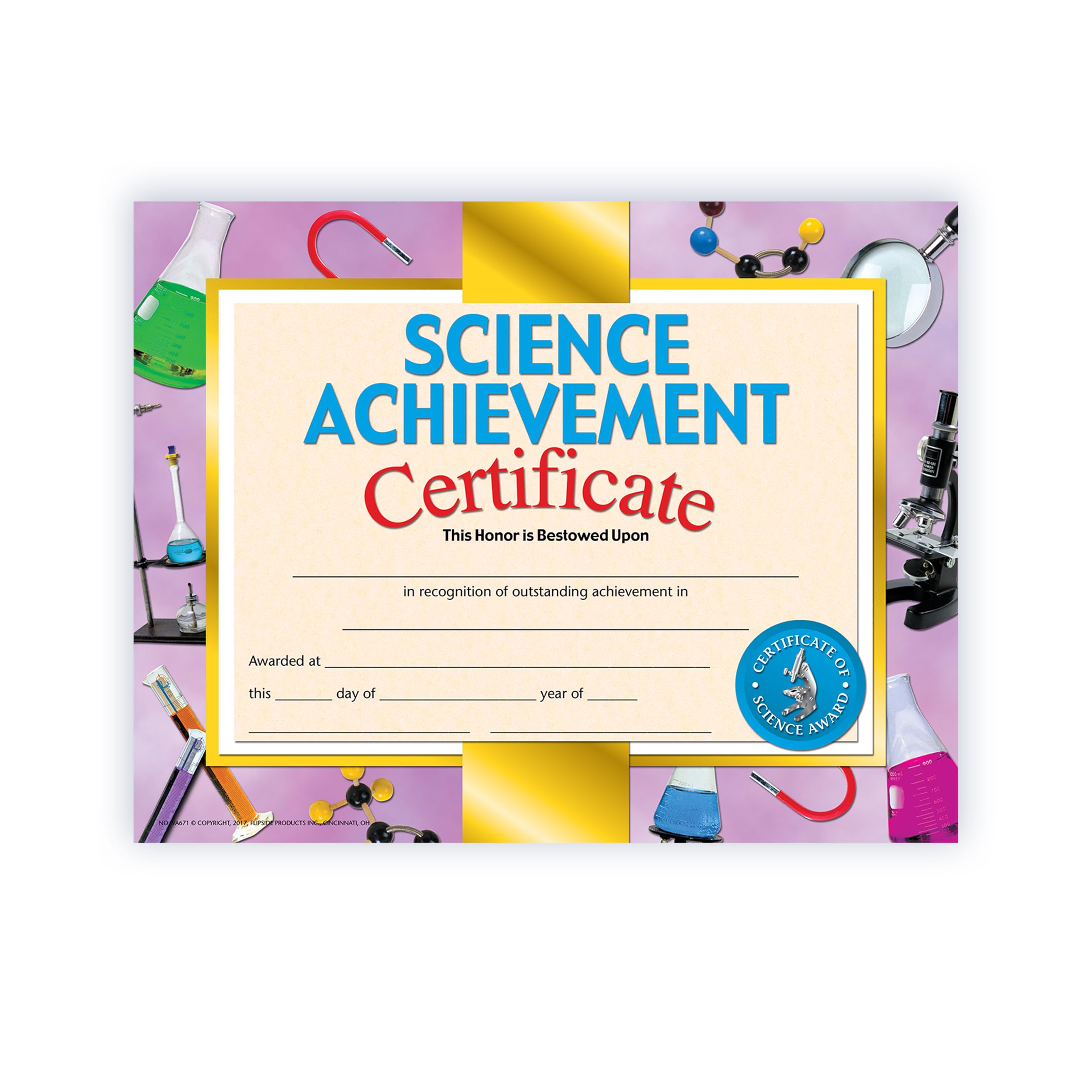 Hayes Science Achievement Certificate, 8.5" x 11", Pack of 30