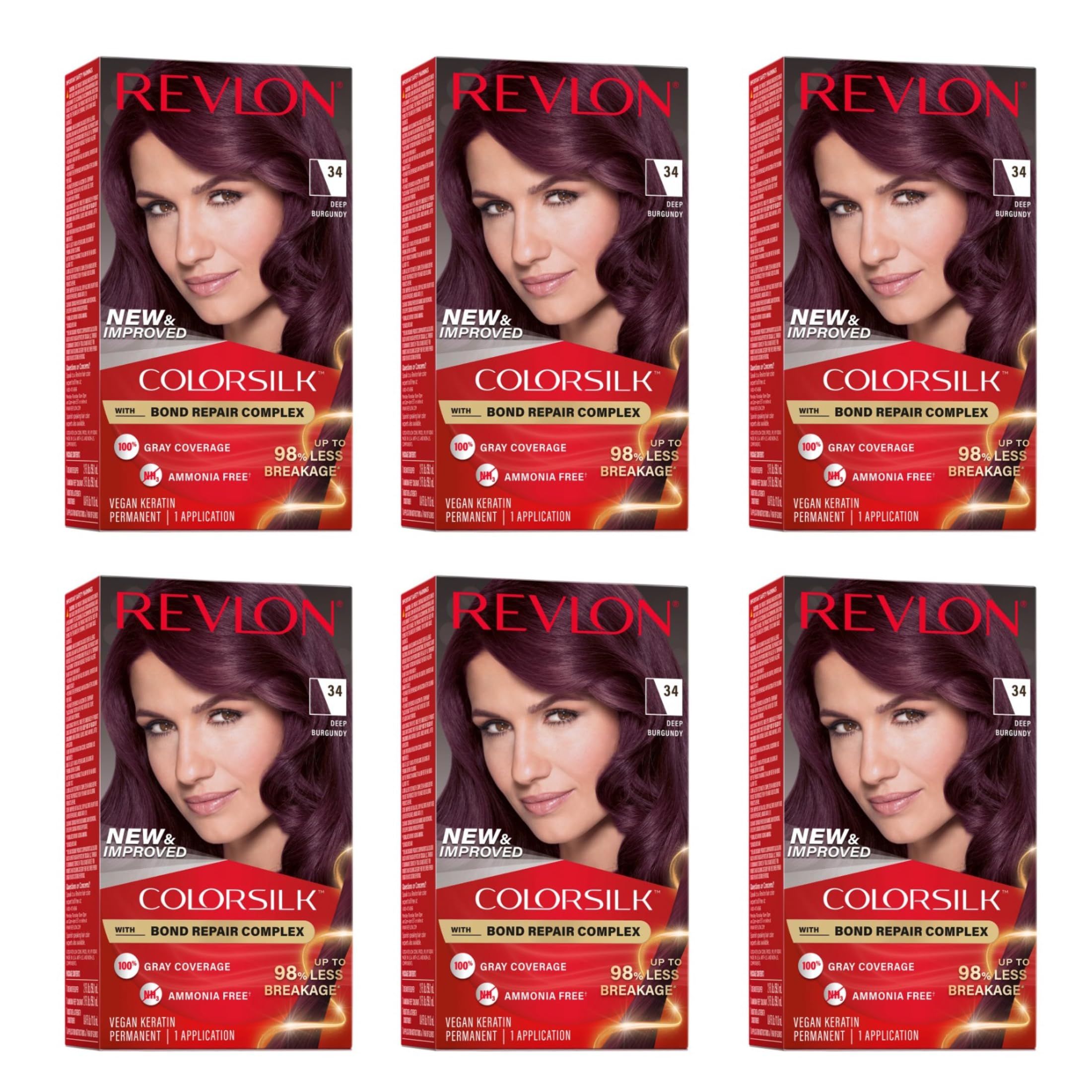 Revlon ColorSilk Hair Color 34 Deep Burgundy 1 Each (Pack of 6)