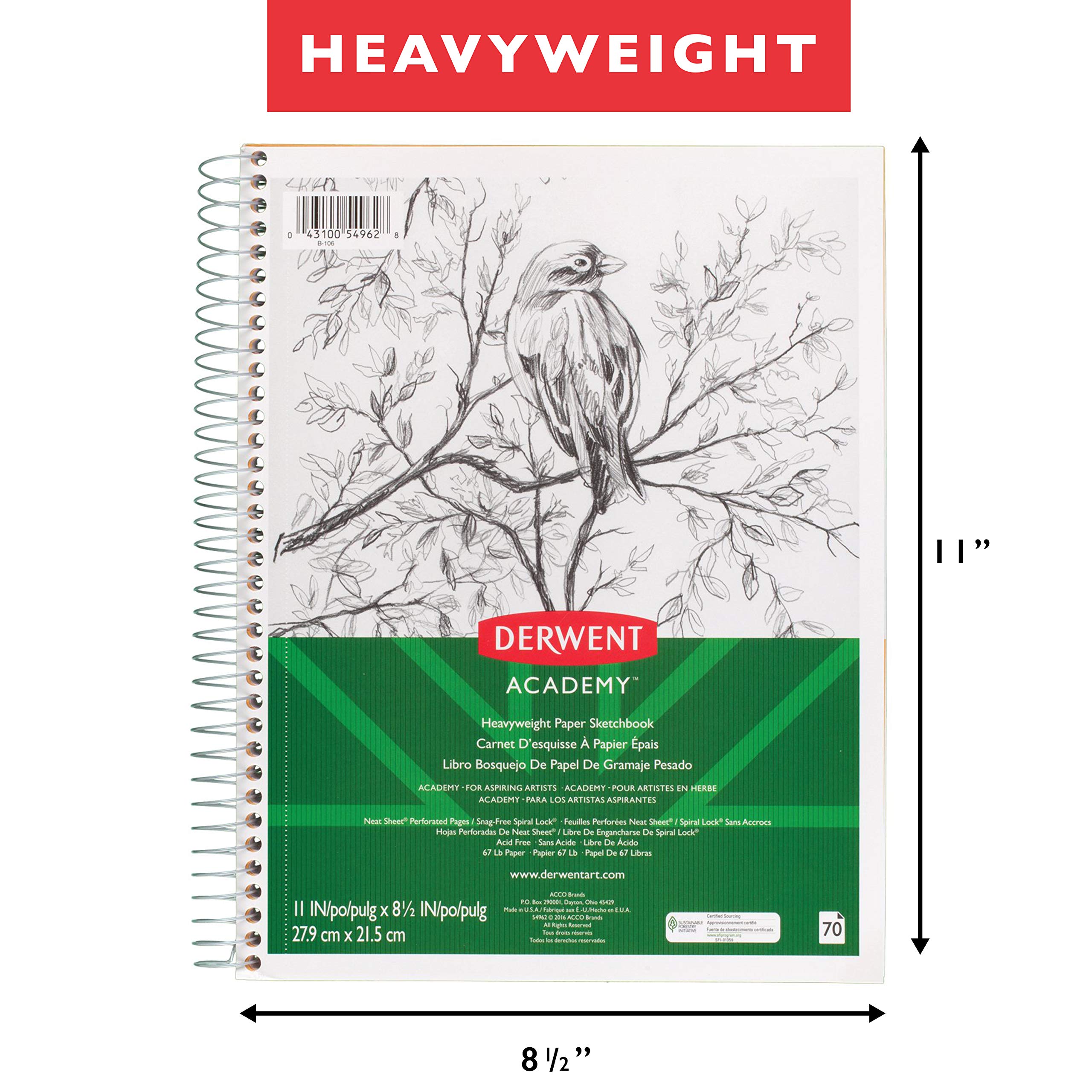 Derwent Academy Heavyweight Sketchbook, 11 in. x 8-1/2 in., 70 sheets
