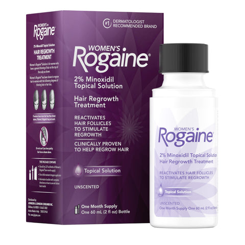 Women's Rogaine 2% Minoxidil Topical Solution for Thin Hair, Topical Hair Regrowth Treatment for Women, Unscented Minoxidil Liquid, 1-Month Supply, 2 fl. oz