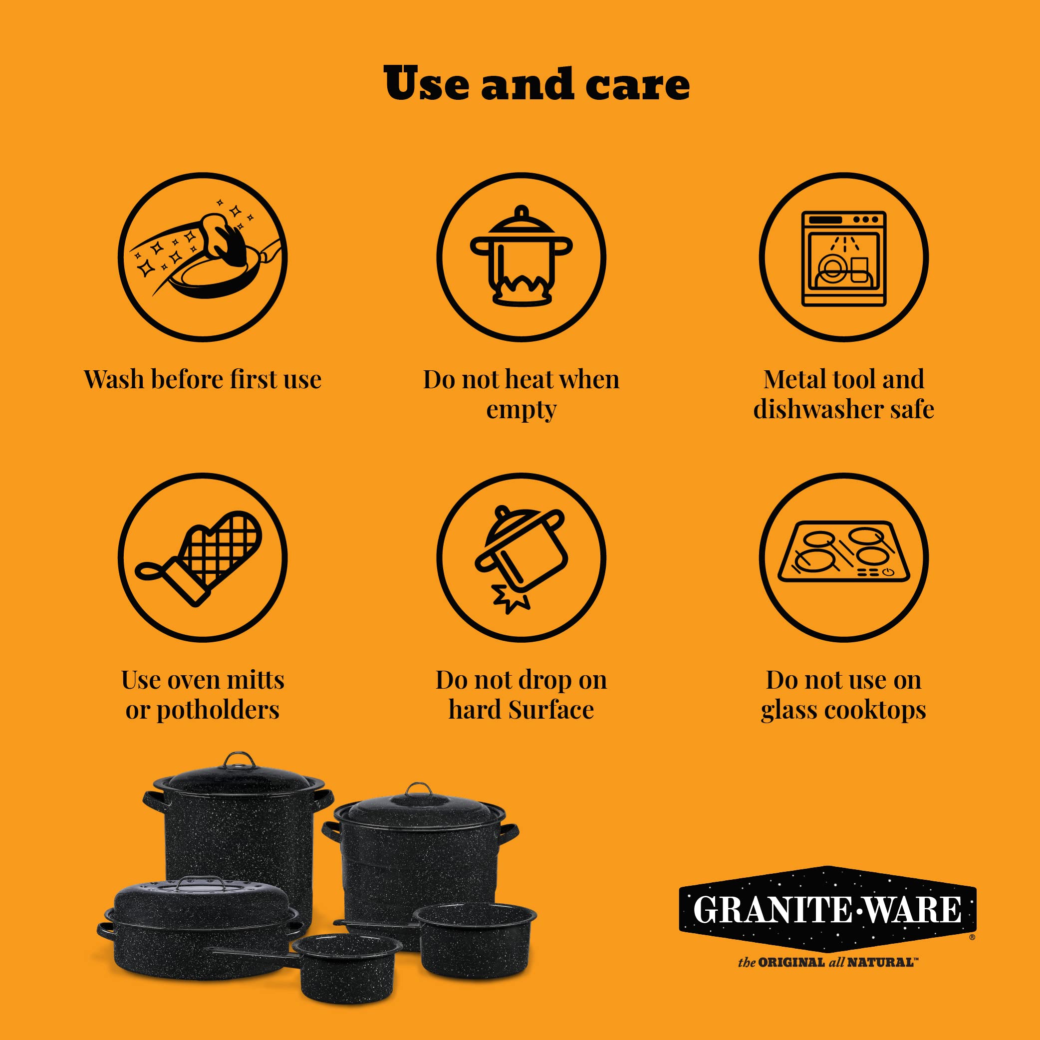 Granite Ware 4-Quart Bean Pot - Porcelain Enamel on Steel, Lightweight & Durable, Ideal for Baked Beans, Stews, Soups - Non-Stick, Chip-Resistant, Even Heat Distribution (Speckled Black)