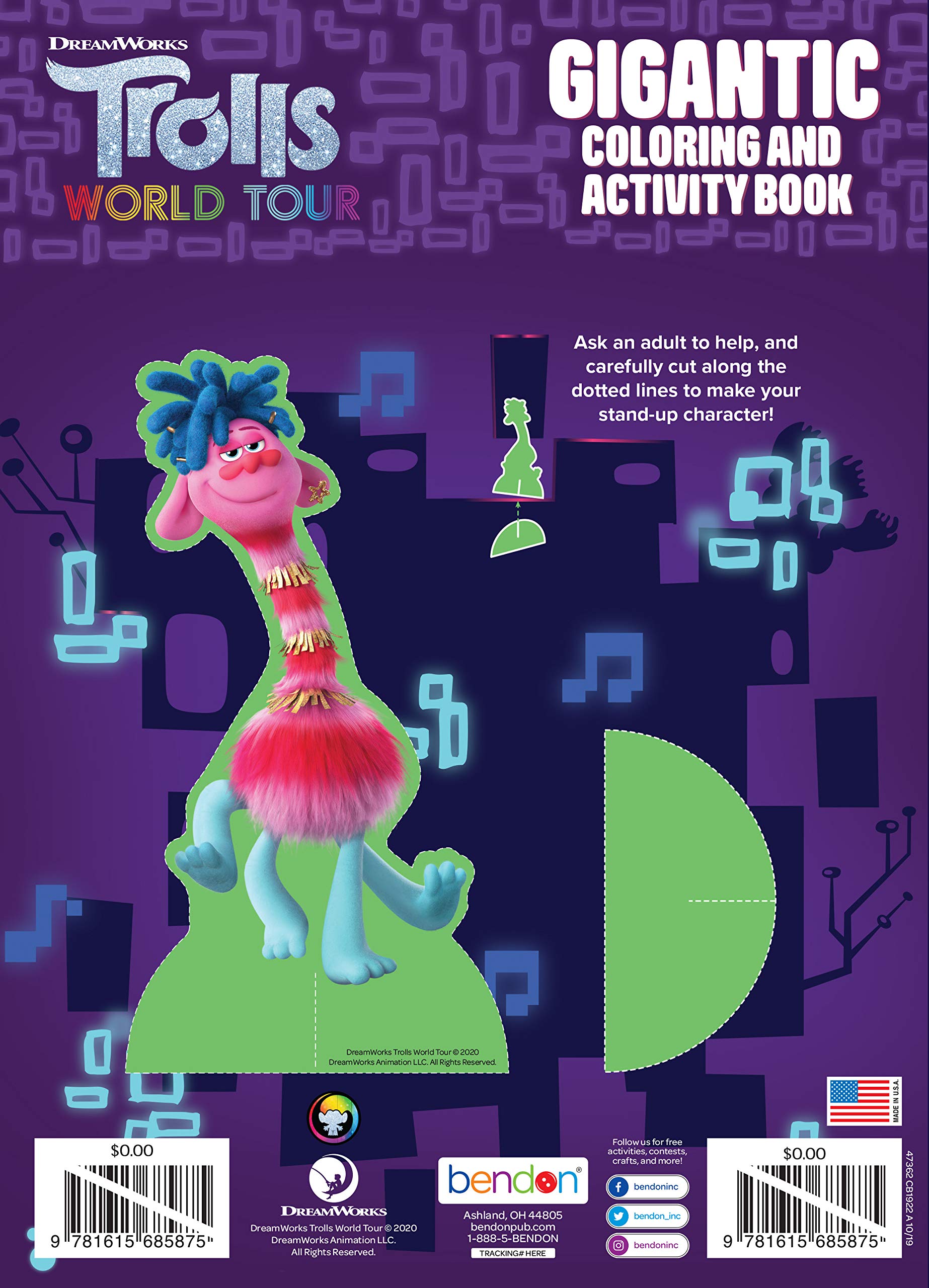 DreamWorks Trolls World Tour 192-Page Coloring and Activity Book with Stickers 47362, Bendon