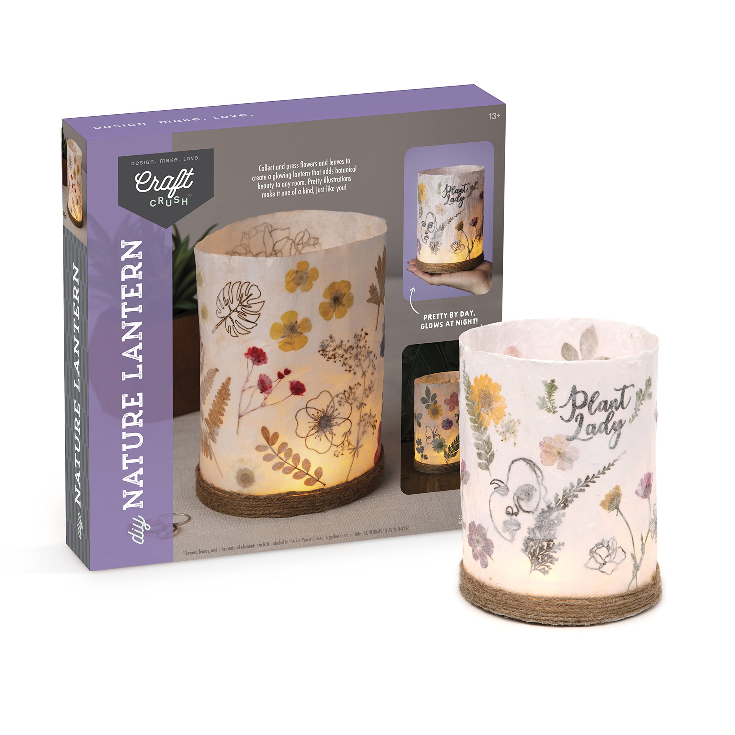 Craft Crush Nature DIY Lantern Making Kit - Bring Nature Inside - Garden Decor, Art Project, Creative Activities for Birthday, Parties, School - Art Supplies - Art & Craft Kit for Kids, Teens, Adults
