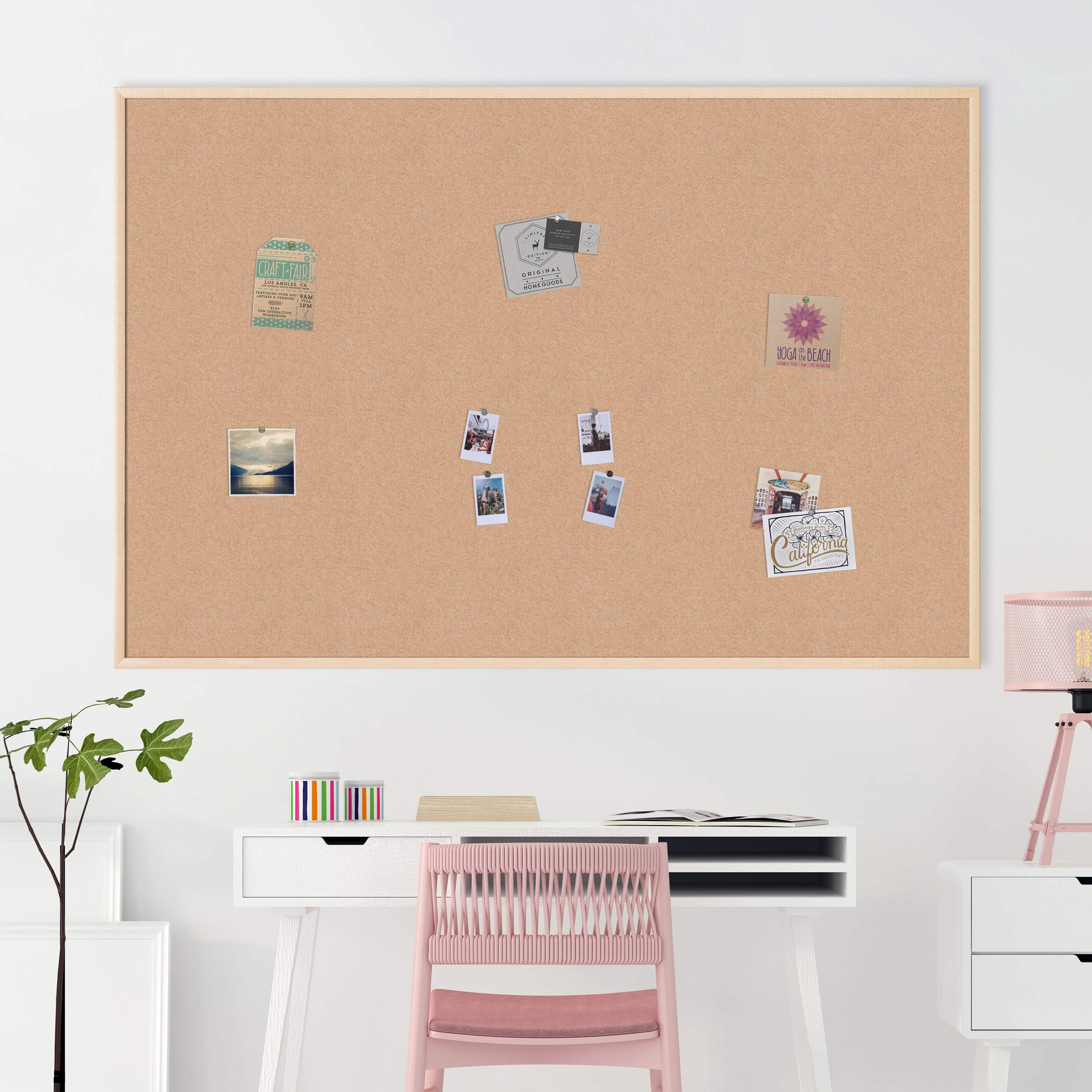 U Brands Cork Bulletin Board, 48" x 72" Inches, Birch Wood Frame