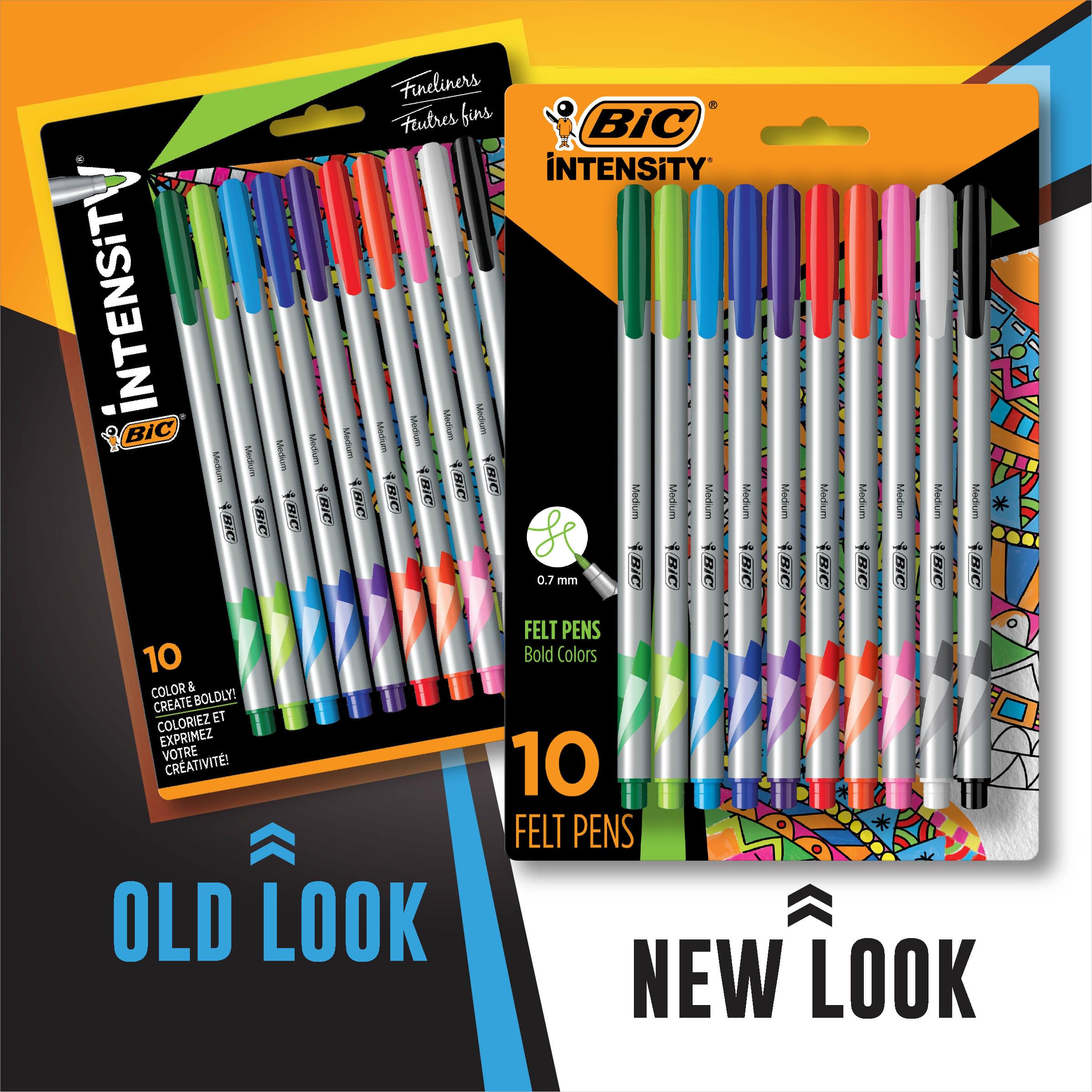 BIC Intensity Fineliner Marker Pens, Medium Point (0.7mm), Assorted Colors, Smooth Application, 10-Count
