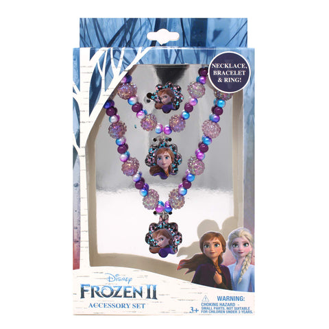 LUV HER Disney Frozen Girls Jewelry Set - Dress Up 3 Piece Toy Jewelry Box Set with Bead Necklace, Bracelet, and Ring - Frozen Play Accessories - Ages 3+