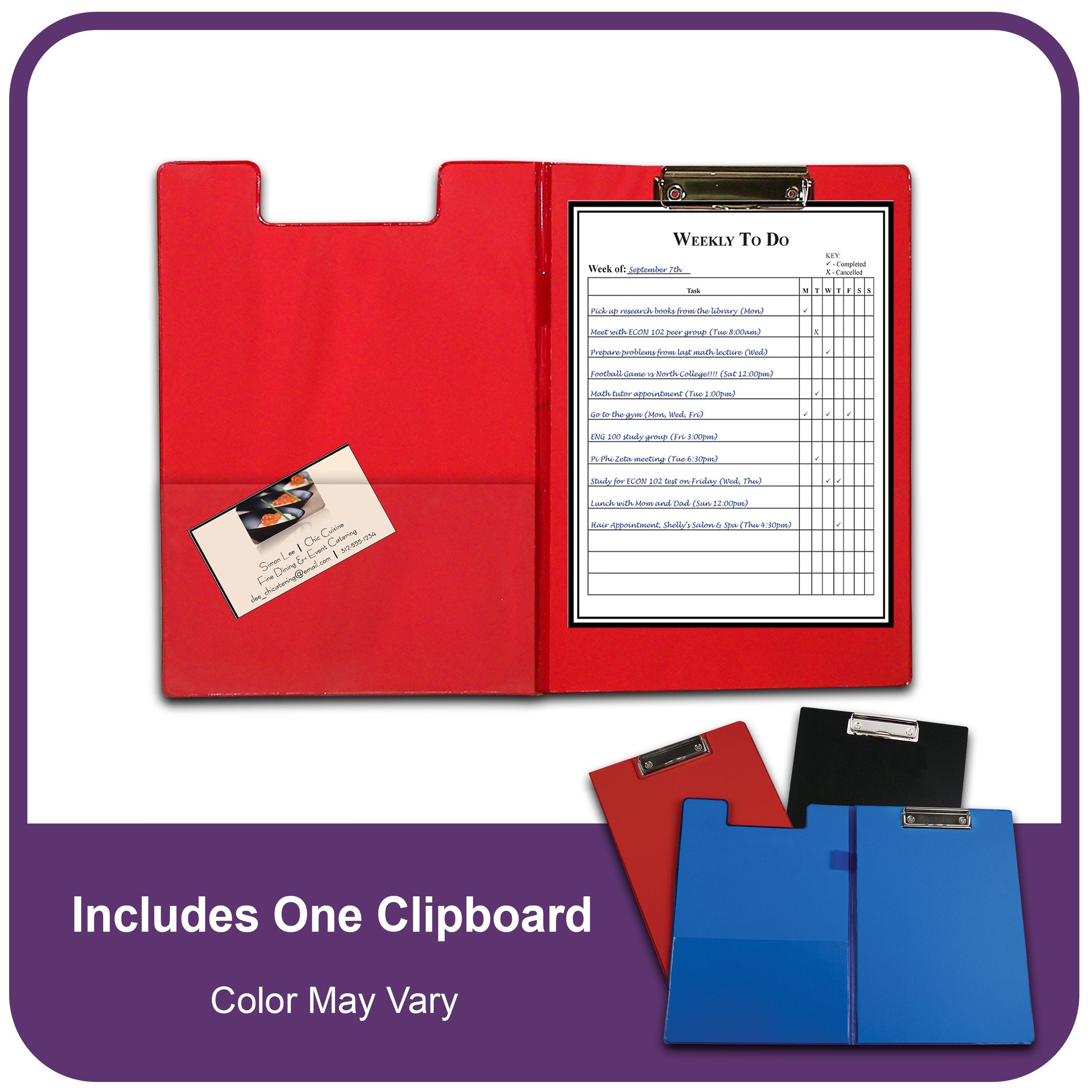 C-Line Clipboard Folder, Letter Size, Holds up to 75 Sheets, 1 Clipboard, Color May Vary (30600)