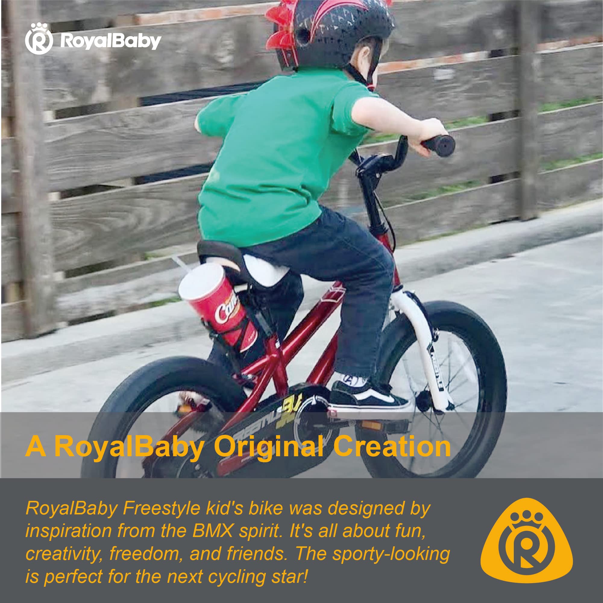 RoyalBaby Freestyle Kids Bike 14 Inch Childrens Bicycle with Training Wheels Toddlers Boys Girls Beginners Ages 3-5 Years, Red