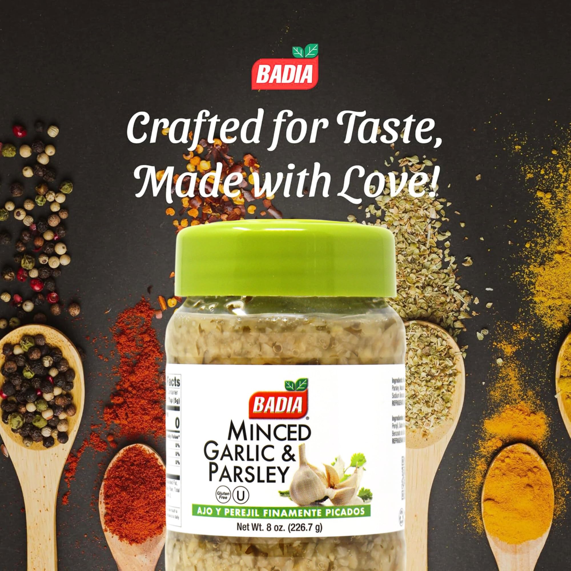 Badia Minced Garlic & Parsley, 8 oz – Aromatic Garlic and Fresh Parsley Blend