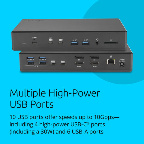 Kensington SD4880P USB-C 4k Quad Monitor Docking Station, 6 x USB-A & 4 x USB-C, 2Gbps Ethernet, 100W PD, Audio Jack, 2xDisplayPort, 2xHDMI, SD Card Reader, for Windows Laptops (K34113NA)