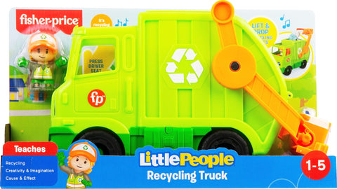 Fisher-Price Little People Toddler Toy Recycling Truck Musical Garbage Vehicle with Figure for Preschool Pretend Play Ages 1+ Years
