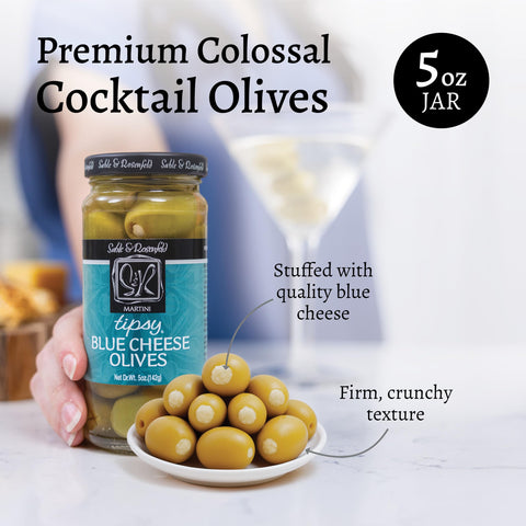 Sable & Rosenfeld Martini Tipsy Blue Cheese Olives 5 oz Jar (Pack of 1), Large Stuffed Green Olives, Cocktail Garnish, Perfect for Salads