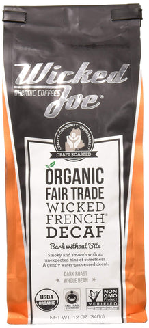 Wicked Joe Organic Coffee French Decaf, Whole Bean, 12 Ounce