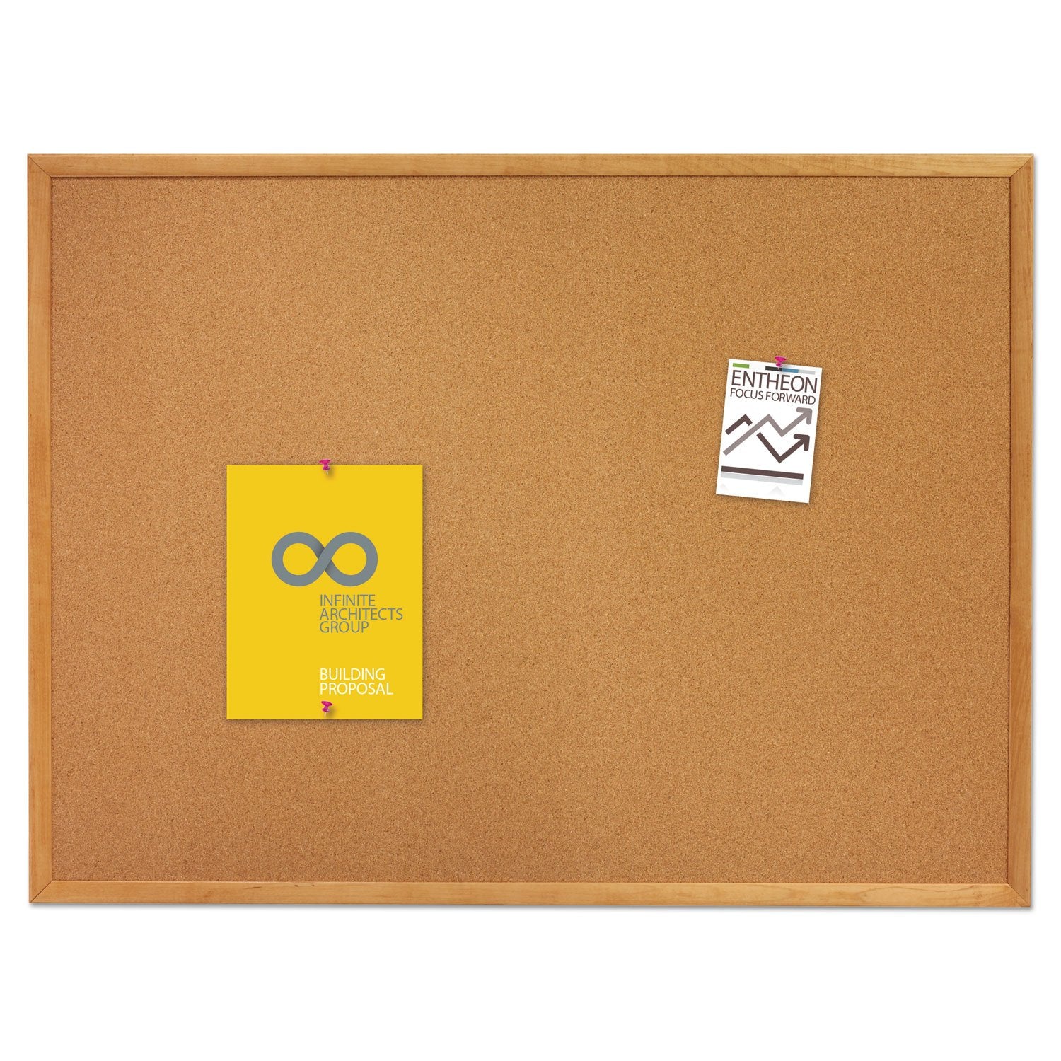 Quartet Cork Bulletin Board 60"W x 36"H Pin Board, Oak Finish Frame (305)