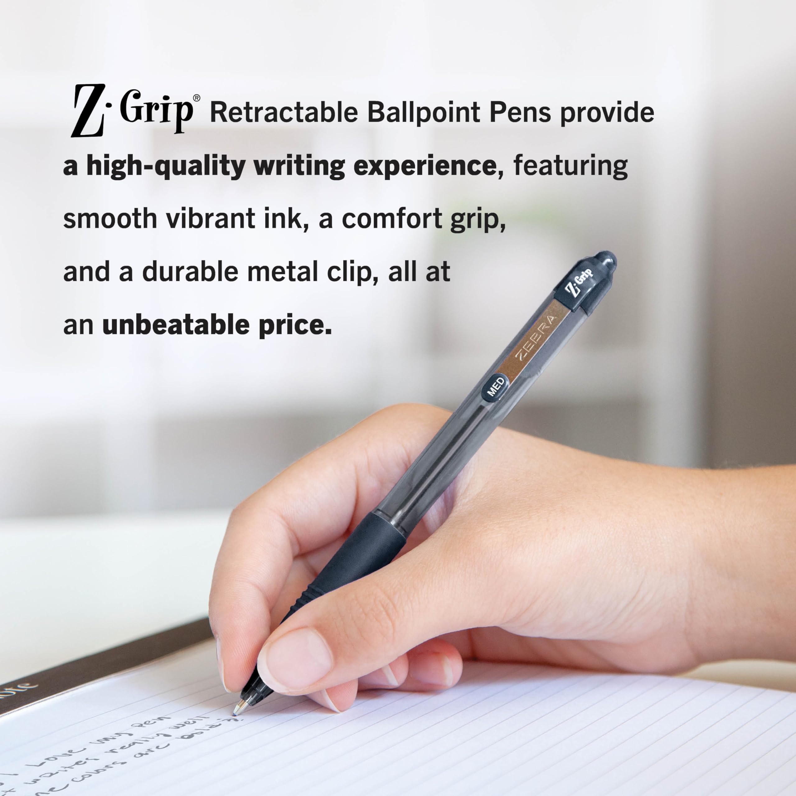 Zebra Pen Z-Grip Retractable Ballpoint Pen, Smooth-Flowing Black Ink, 1.0mm Medium Point, School & Office Supplies, Ideal for Note-Taking, Journal and Planner Use, 5-Pack (22215)