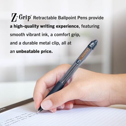 Zebra Pen Z-Grip Retractable Ballpoint Pen, Smooth-Flowing Black Ink, 1.0mm Medium Point, School & Office Supplies, Ideal for Note-Taking, Journal and Planner Use, 5-Pack (22215)