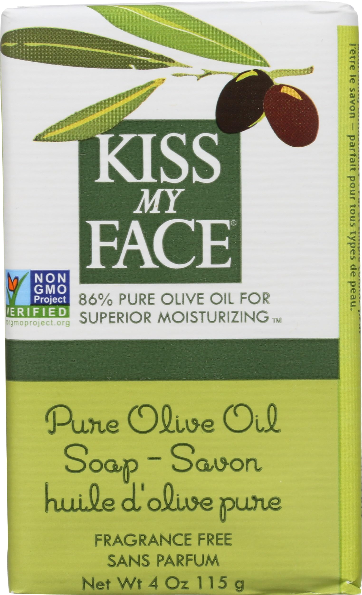 Kiss My Face Pure Olive Oil Bar Soap - Deep Moisturizing Soap Bar - Antioxidant Rich - Cruelty Free Vegan Soap - Palm Oil Free - 8 oz Bar