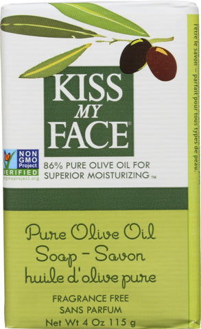 Kiss My Face Pure Olive Oil Bar Soap - Deep Moisturizing Soap Bar - Antioxidant Rich - Cruelty Free Vegan Soap - Palm Oil Free - 8 oz Bar