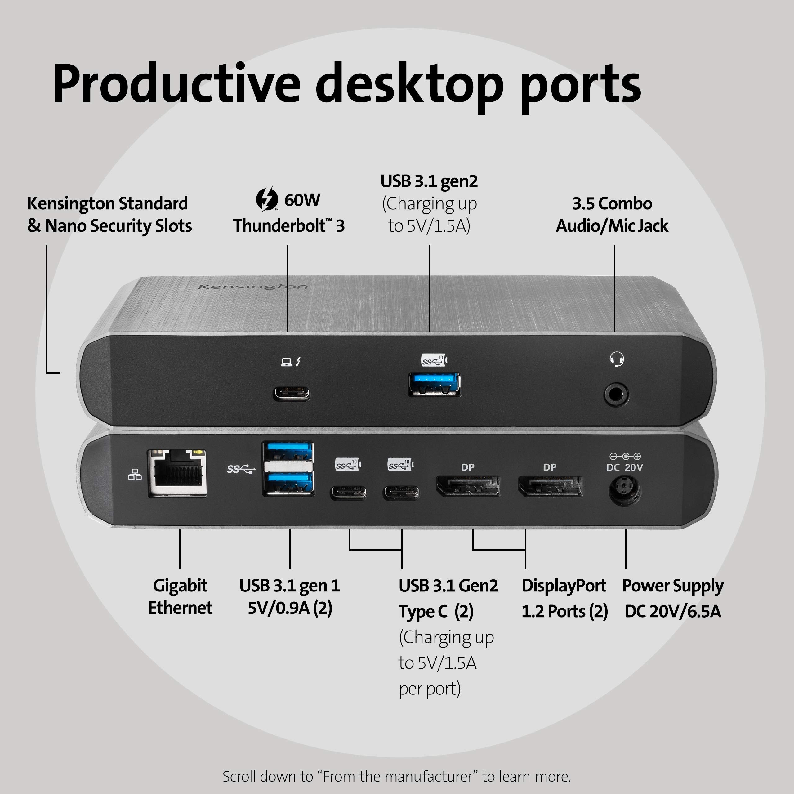 Kensington SD5550T Thunderbolt™ 3 and USB-C Dual 4K Hybrid Docking Station - 60W PD - Windows and Mac (K38131NA)