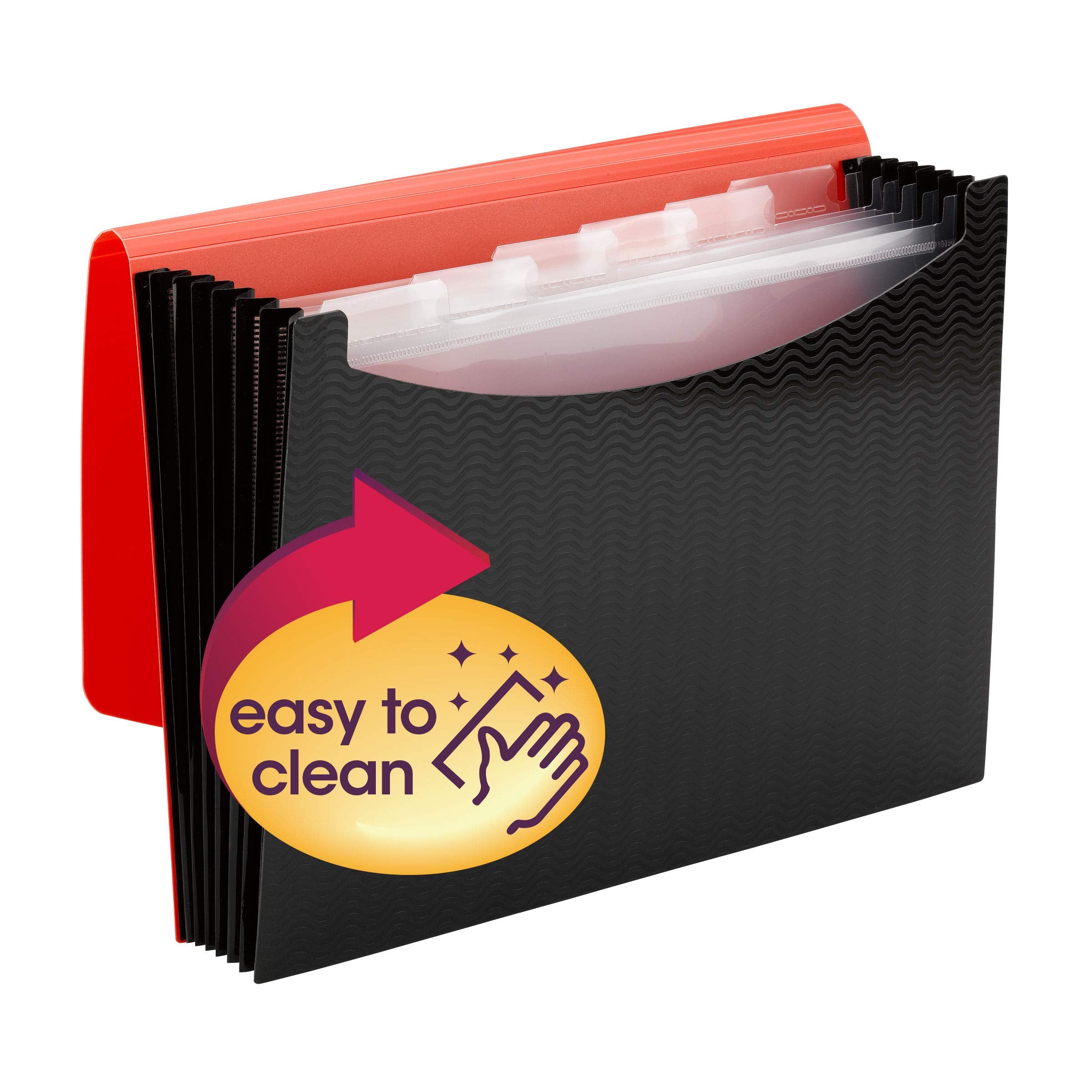 Smead 7 Pocket Poly Expanding File, 6 Dividers, Flap and Cord Closure, Letter Size, Wave Pattern Red/Black (70884)