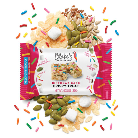 Blake’s Seed Based Crispy Treats – Birthday Cake (6 Count), Nut Free, Gluten Free, Dairy Free & Vegan, Healthy Snacks for Kids or Adults, School Safe, Low Calorie Organic Fruit Flavored Snack