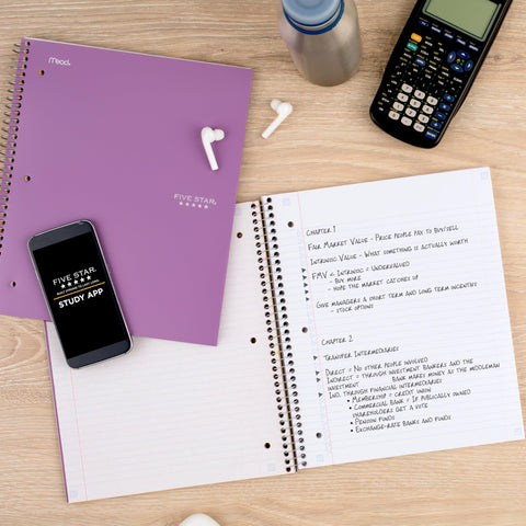 Five Star Spiral Notebook + Study App, 1 Subject, College Ruled Paper, 8-1/2" x 11", 100 Sheets, Fights Ink Bleed, Water Resistant Cover, Amethyst Purple (38744)