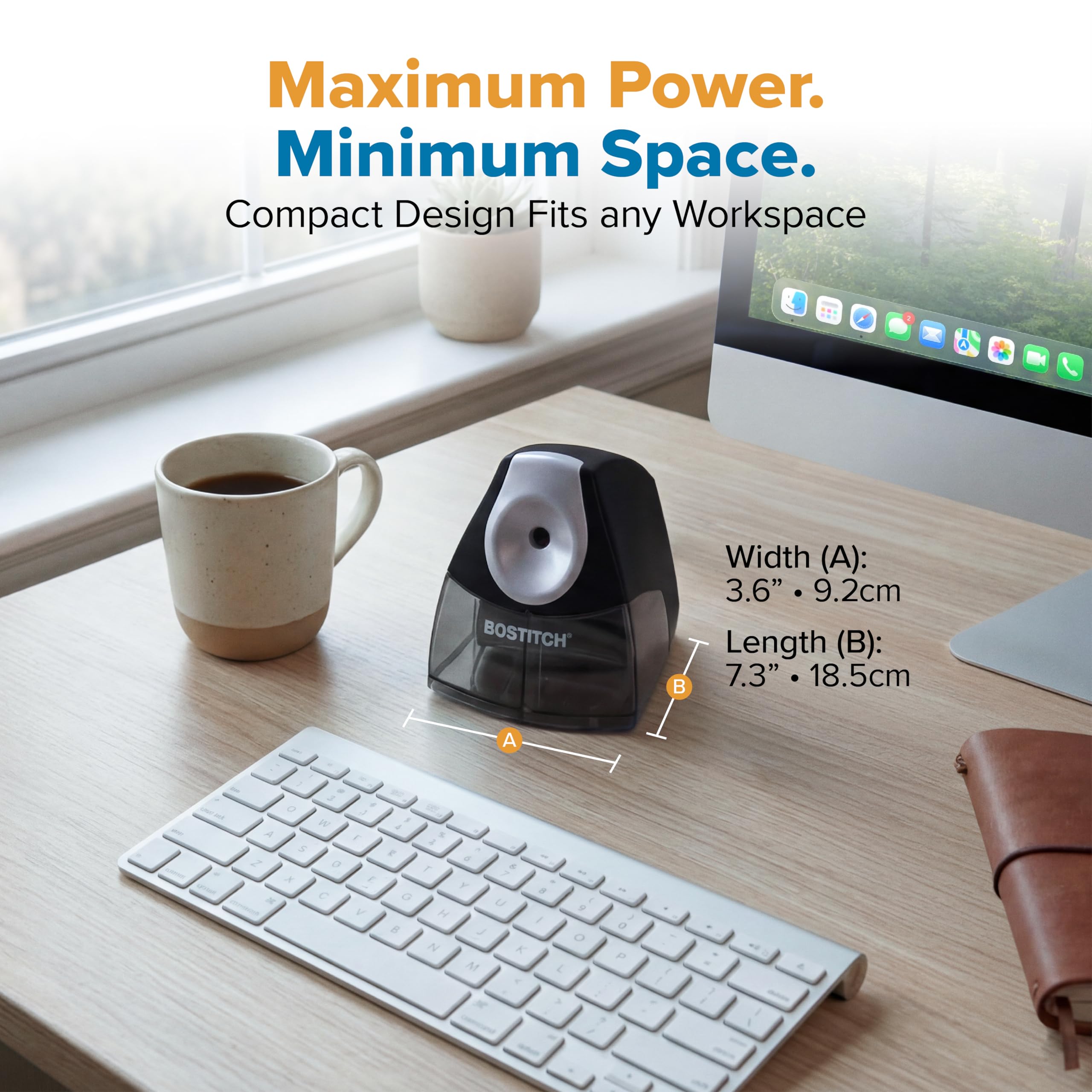 Bostitch Office Electric Pencil Sharpener for Classroom & Desk Use, Heavy-Duty Stall-Free Motor, High-Capacity Shavings Tray, Black