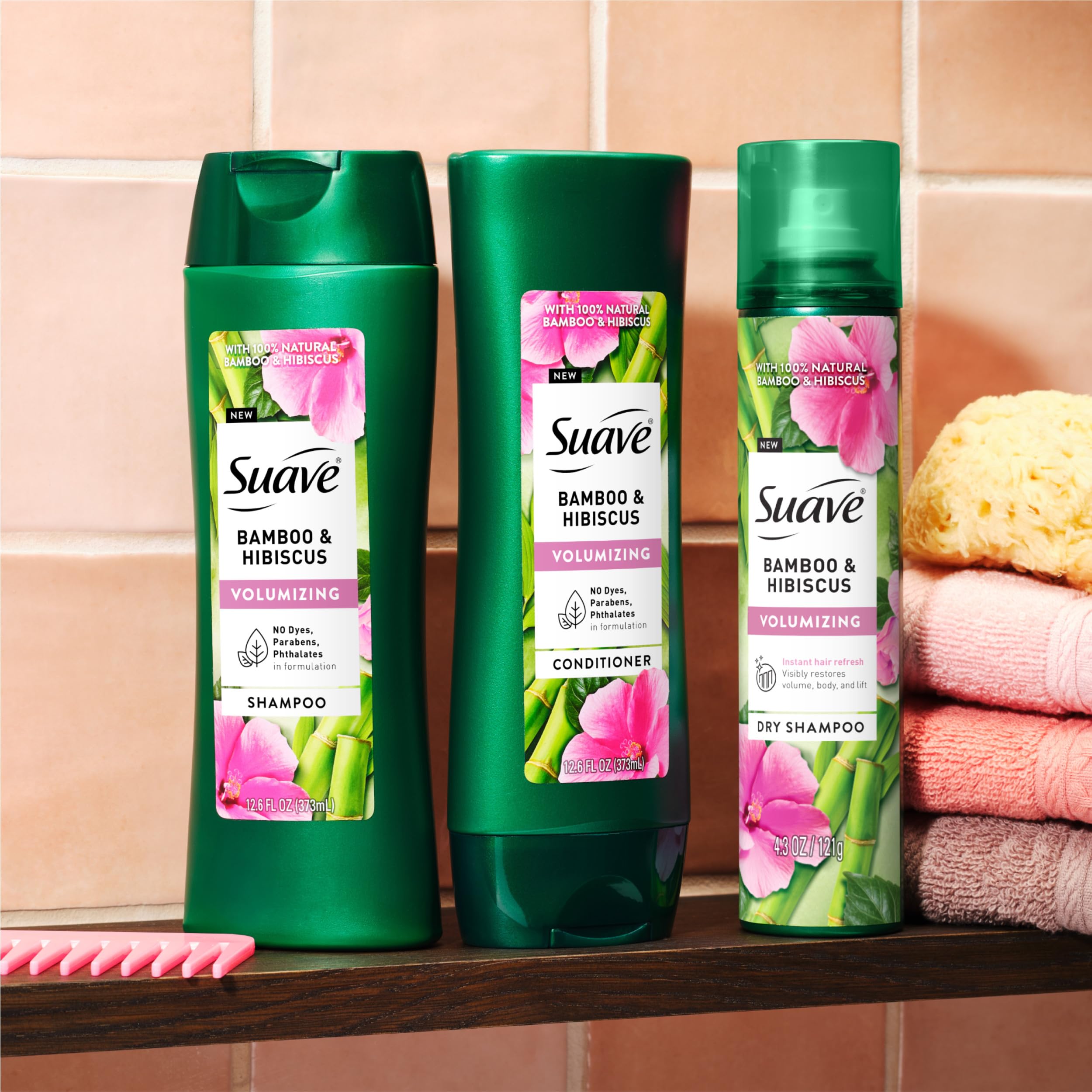 Suave Bamboo & Hibiscus Volumizing Conditioner, for Fine and Flat Hair, Salon Proven System for Boosting Hair Volume and Body, 12.6 oz