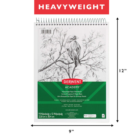 Derwent Academy Sketchbook, Heavyweight Paper, Topbound Sketch Book, 70 Sheets, 9" x 12" (54964)