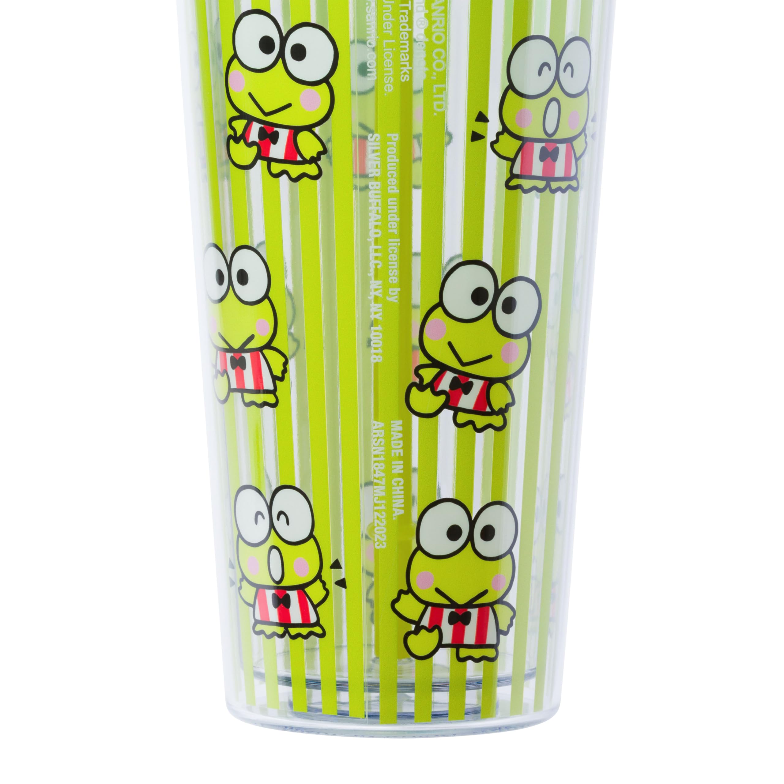 Silver Buffalo Sanrio Hello Kitty and Friends Keroppi Plastic Cold Cup with Lid and Straw Topper, 24 Ounces