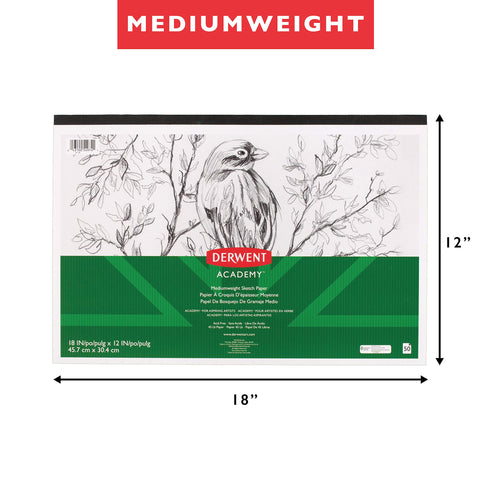 Derwent Academy Sketch Paper Pad, 50 Sheets, 18" x 12", Mediumweight (54974)