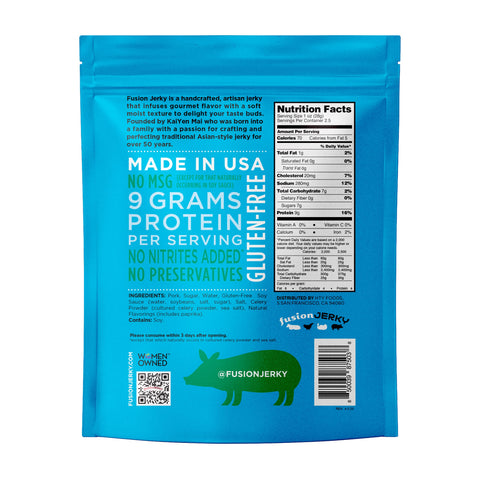 Fusion Jerky Artisan Pork Jerky, Grilled Island Teriyaki, 2.5 oz - All Natural, 9g Protein, Premium USA Sourced Meat, Gluten Free, Prime Cuts, No Nitrates, No Added MSG, No Preservatives, Made in USA