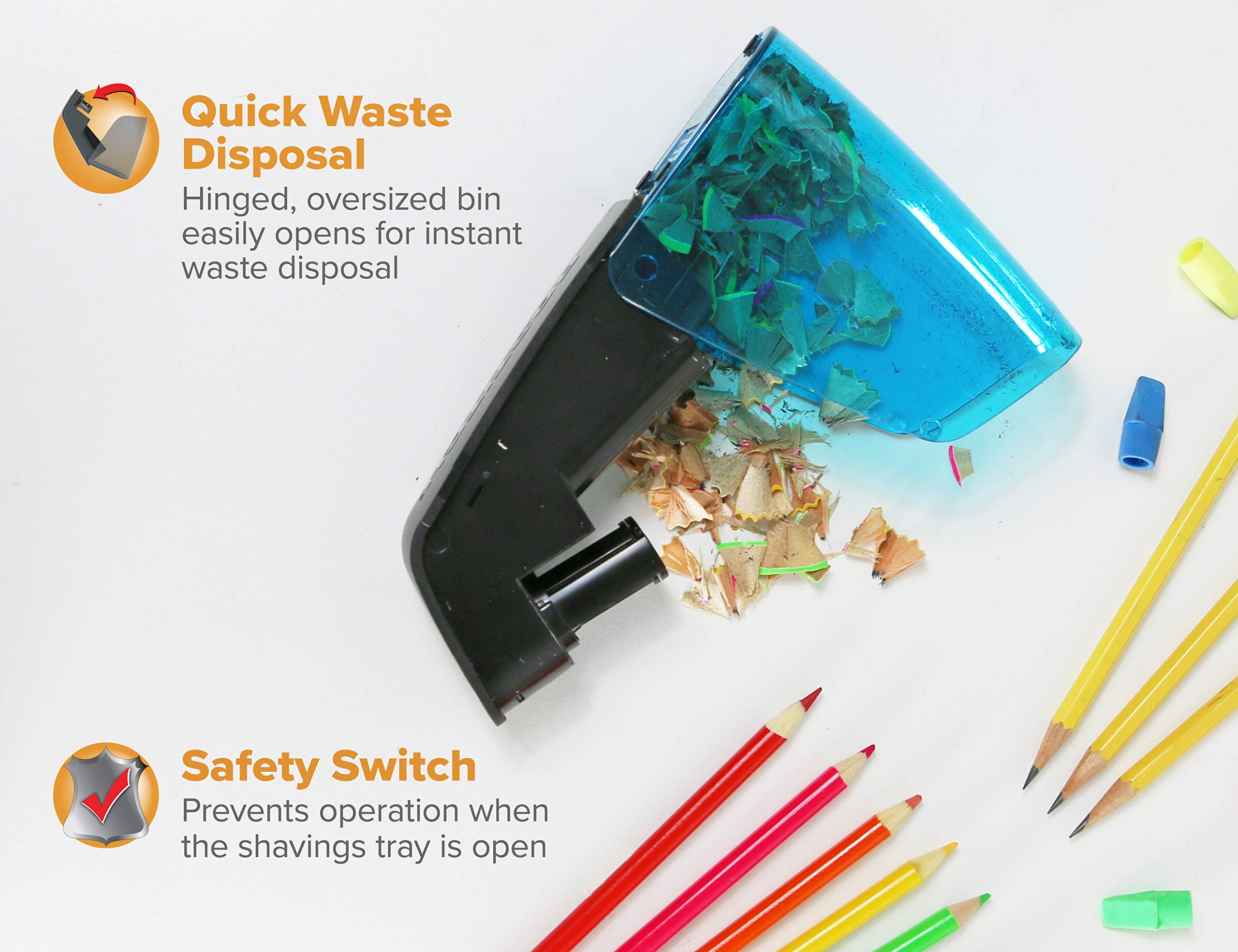 Bostitch Office Battery Pencil Sharpener, Hinged Tray, Colored Pencil Compatible, Blue (BPS2-BLUE) (BPS2-BLK)