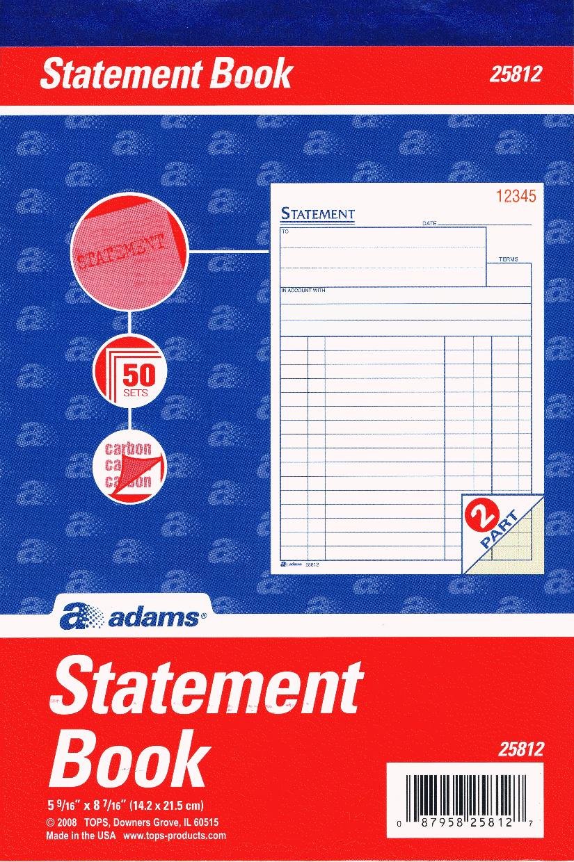 Adams All-Purpose Statement Book, 2-Part with Carbon, 5.56 x 8.44 Inches, White/Canary, 50 Sets per Book (25812)