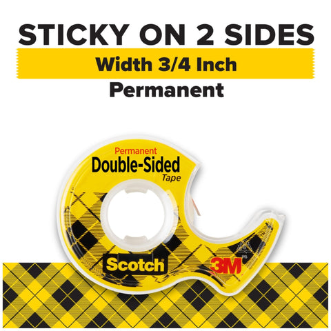 Scotch Double Sided Tape, Permanent, 3/4 in x 300 in, 1 Dispenser/Pack (237)