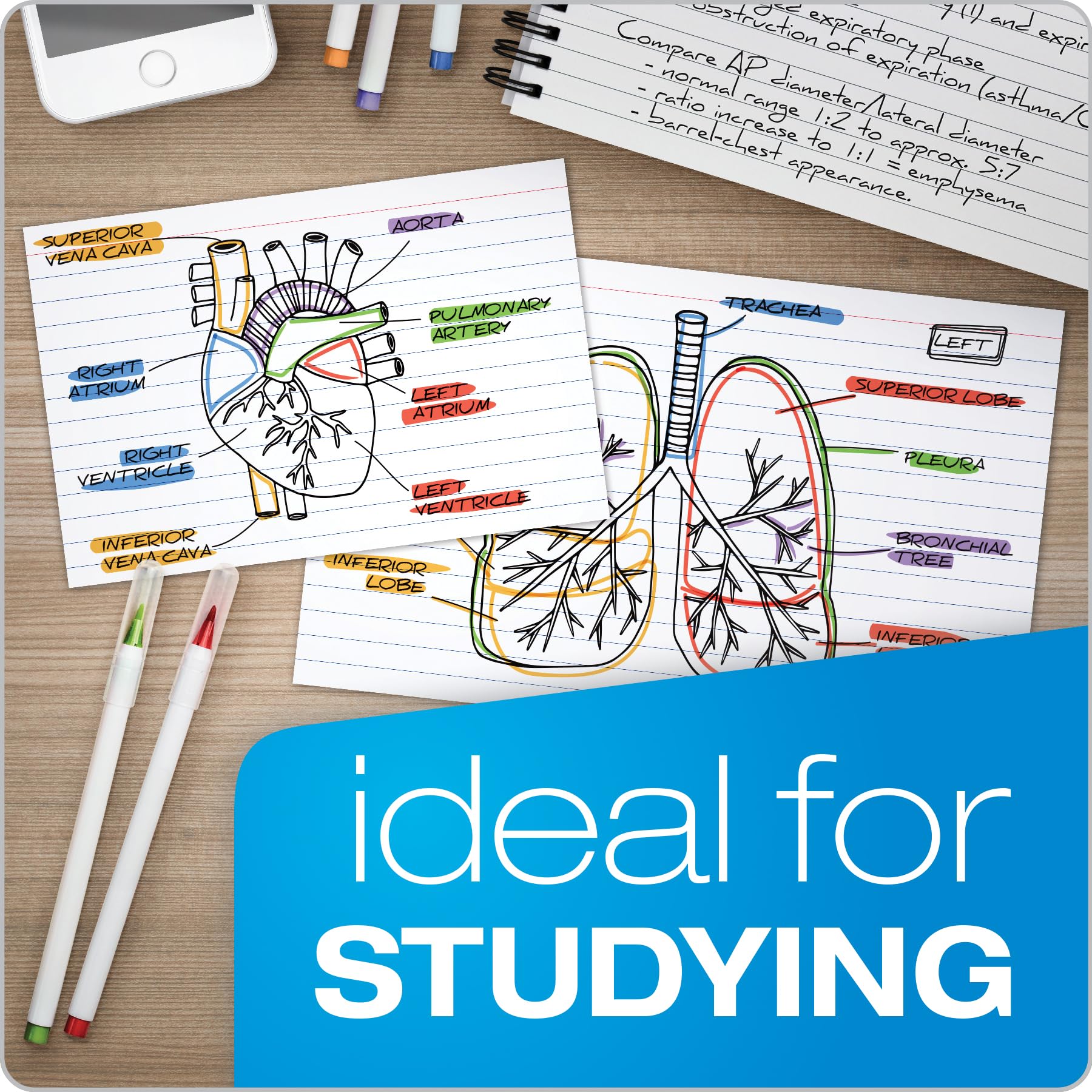 Oxford Ruled Index Cards, 3" x 5", White, 100 Per Pack (40136)