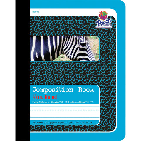 Pacon Composition Book, D'Nealian 1-3, Zaner-Bloser 2-3, Illustration Boxes/College Rule, Blue Cover, (100) 9.75 x 7.5 Sheets