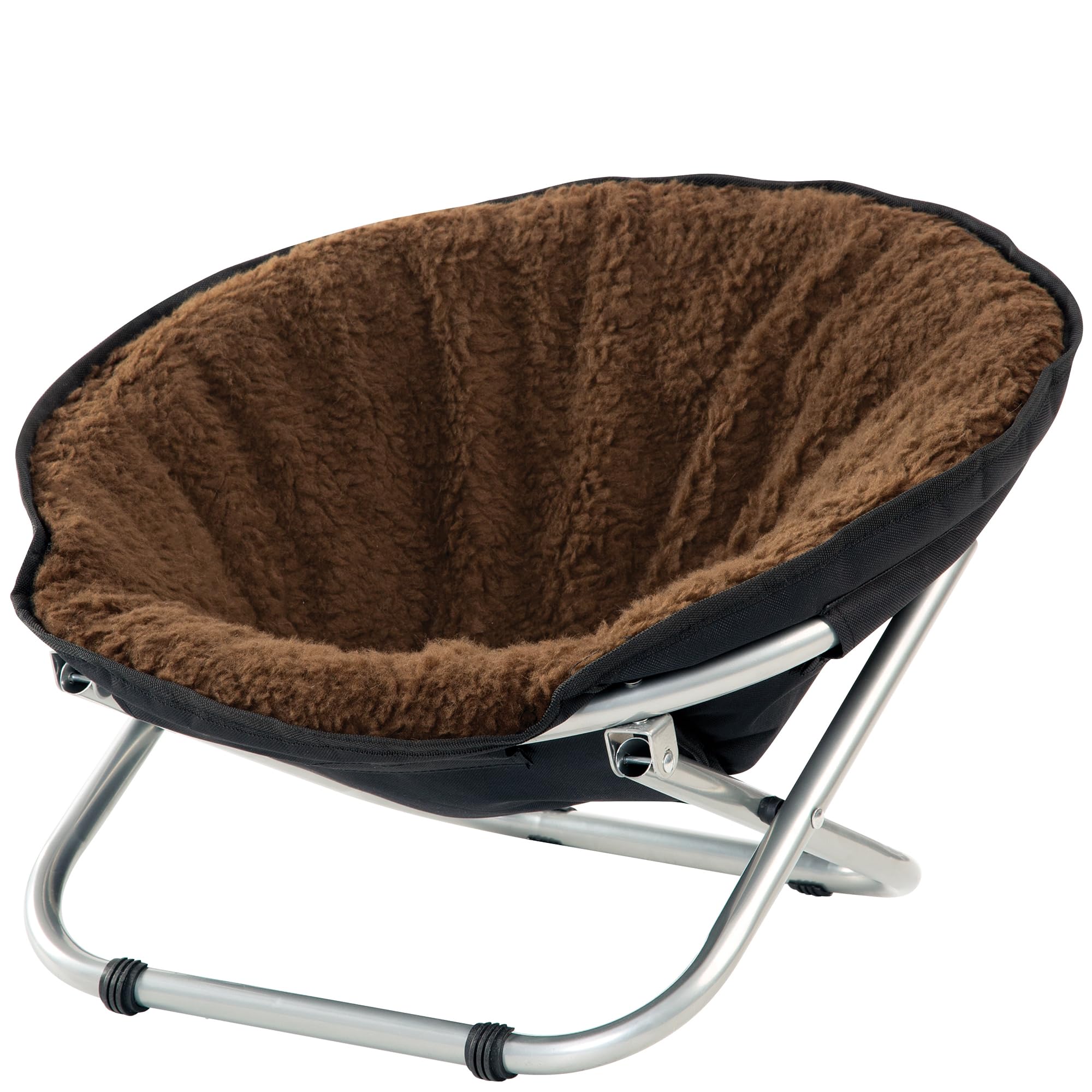 Etna Folding Pet Cozy Chair - Portable Round Fold Out Elevated Cat Bed - Brown Fleece Top Cushion - Papasan Chair for Small Dogs