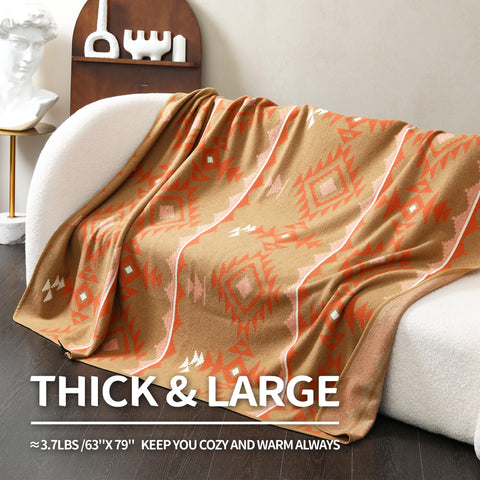 ACUSHLA Merino Wool Camp Blanket - Soft Warm Thick Washable Large Outdoor Camping Sleeping Throw Blanket All Weather, Morocco Khaki 79" x63"