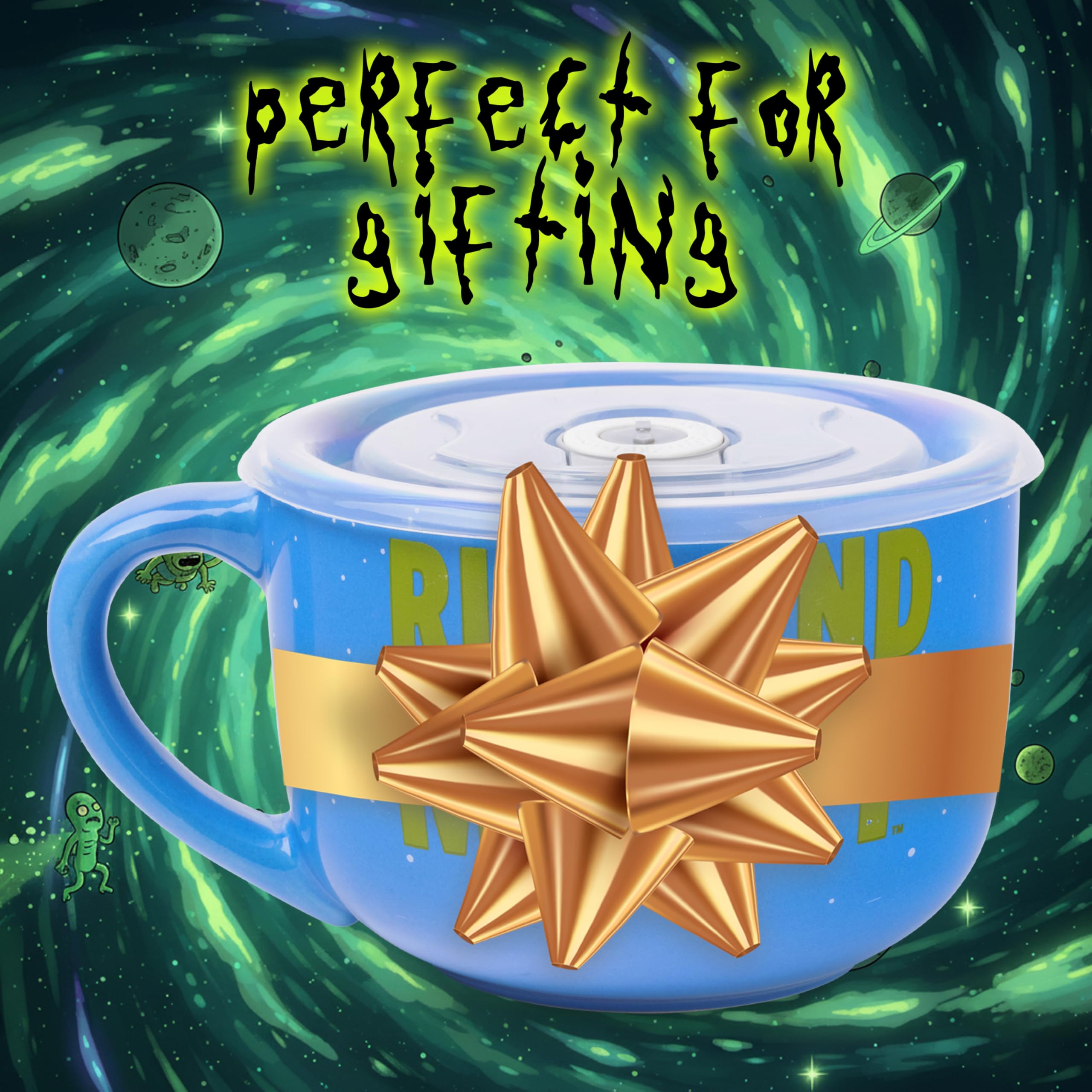 Silver Buffalo Rick and Morty Ceramic Soup Mug with a Vented Plastic Lid, 24 Ounces