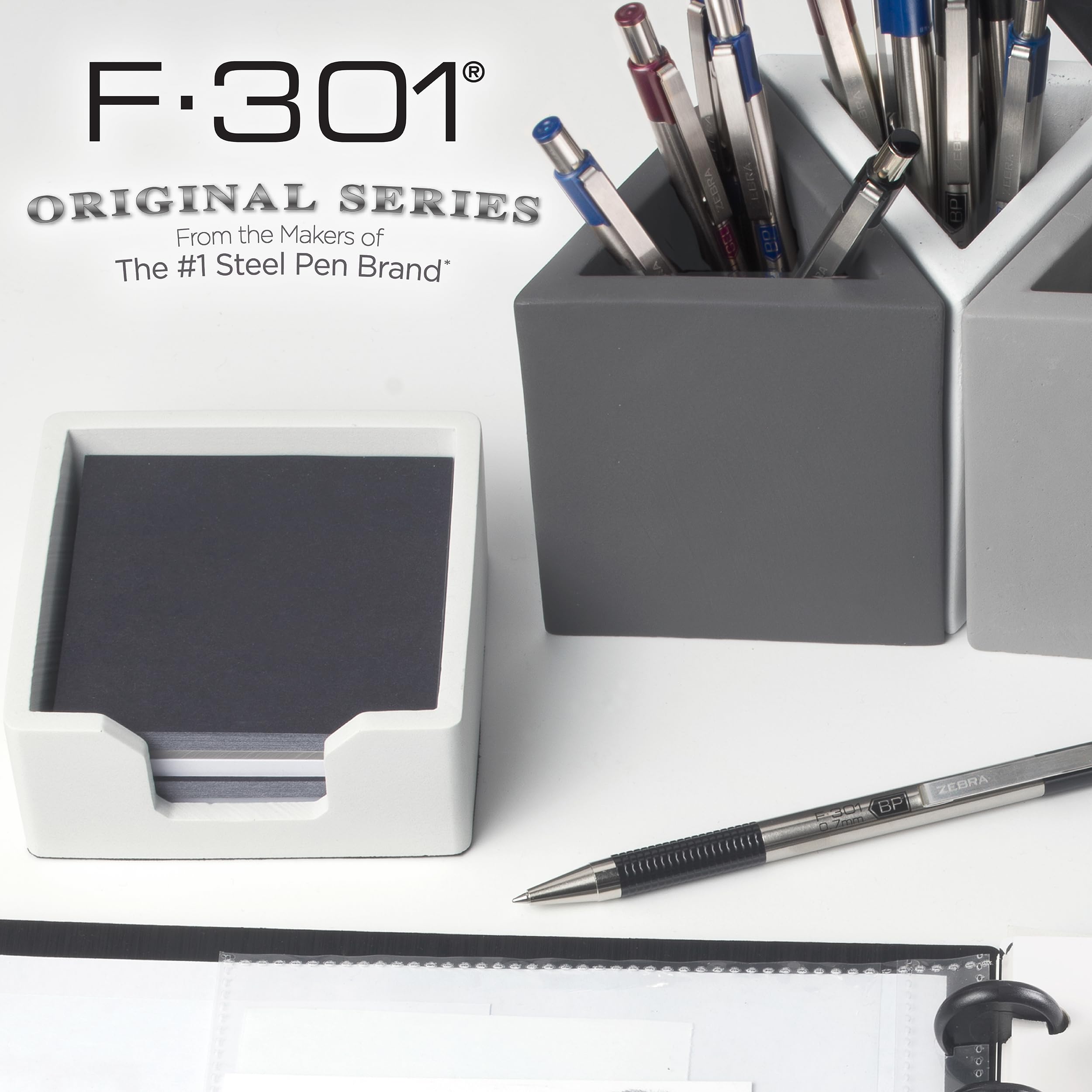 Zebra Pen F-301 Ballpoint Black Ink Fine Point 0.7mm Pen, Easy-Glide Ink, Stainless Steel Retractable, Non-Slip Grip, Professional Design, Ideal for Office, Journal and Planner Use, 4-Pack (27114)