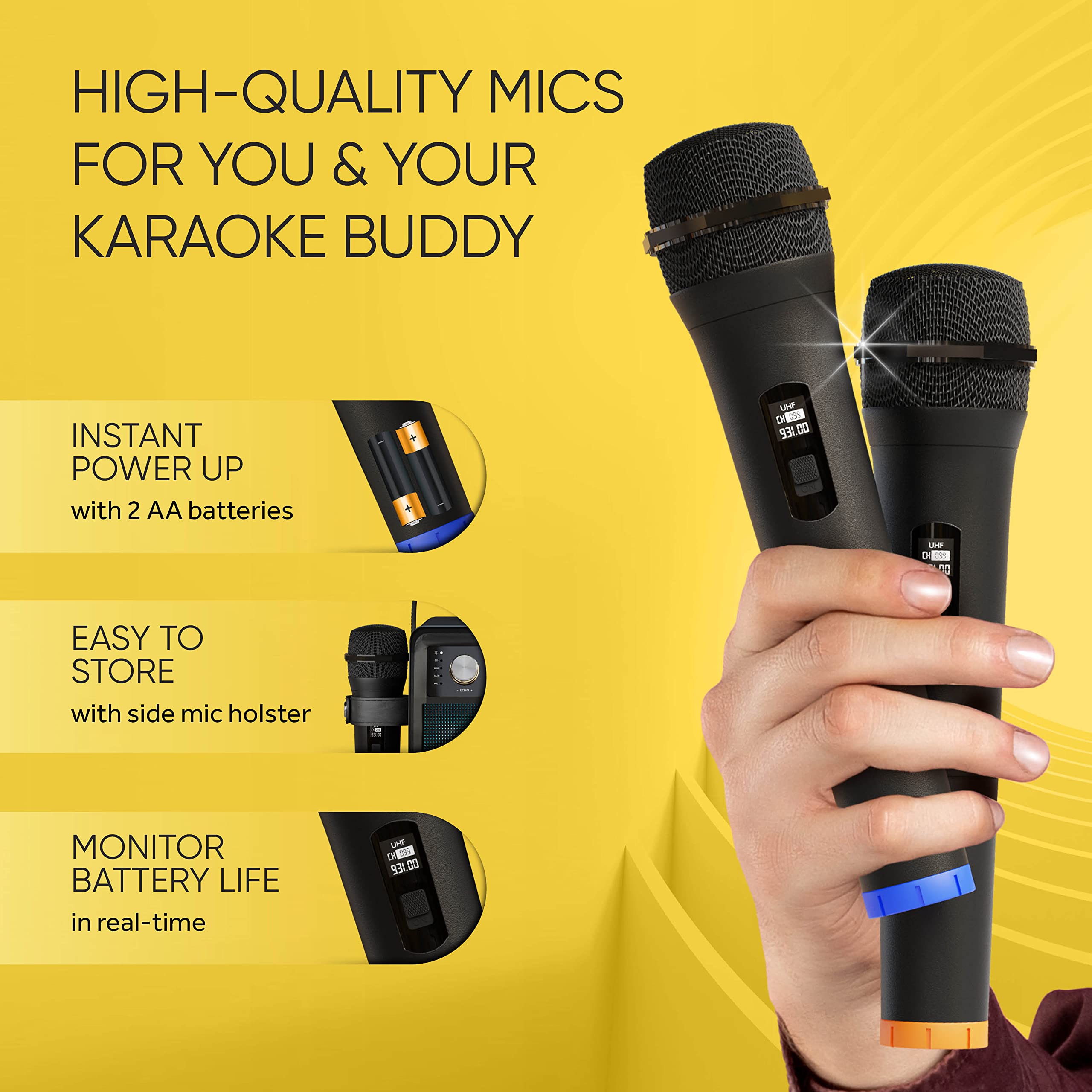 MASINGO Karaoke Machine for Adults and Kids with 2 Wireless Microphones, Portable Singing PA Speaker System Set with Disco Ball Party Lights & TV Cable, Ostinato M7