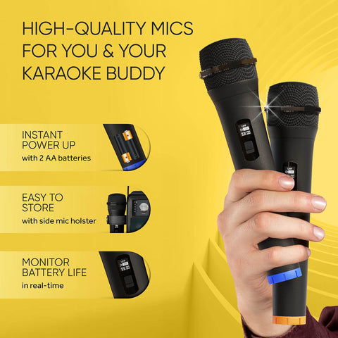 MASINGO Karaoke Machine for Adults and Kids with 2 Wireless Microphones, Portable Singing PA Speaker System Set with Disco Ball Party Lights & TV Cable, Ostinato M7