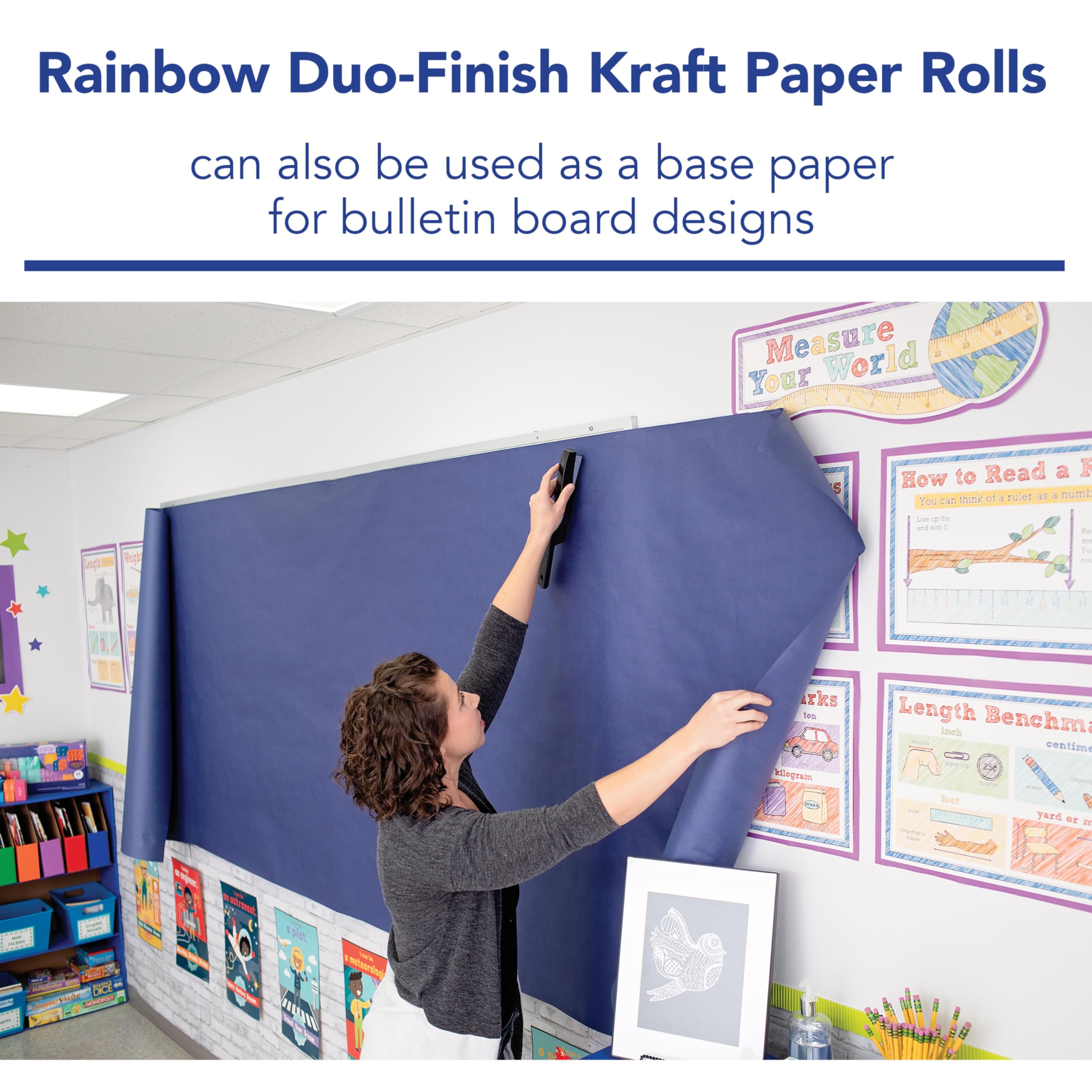 Rainbow Kraft Duo-Finish Kraft Paper Roll, 40 lb, 36 Inches x 100 Feet, Dark Blue
