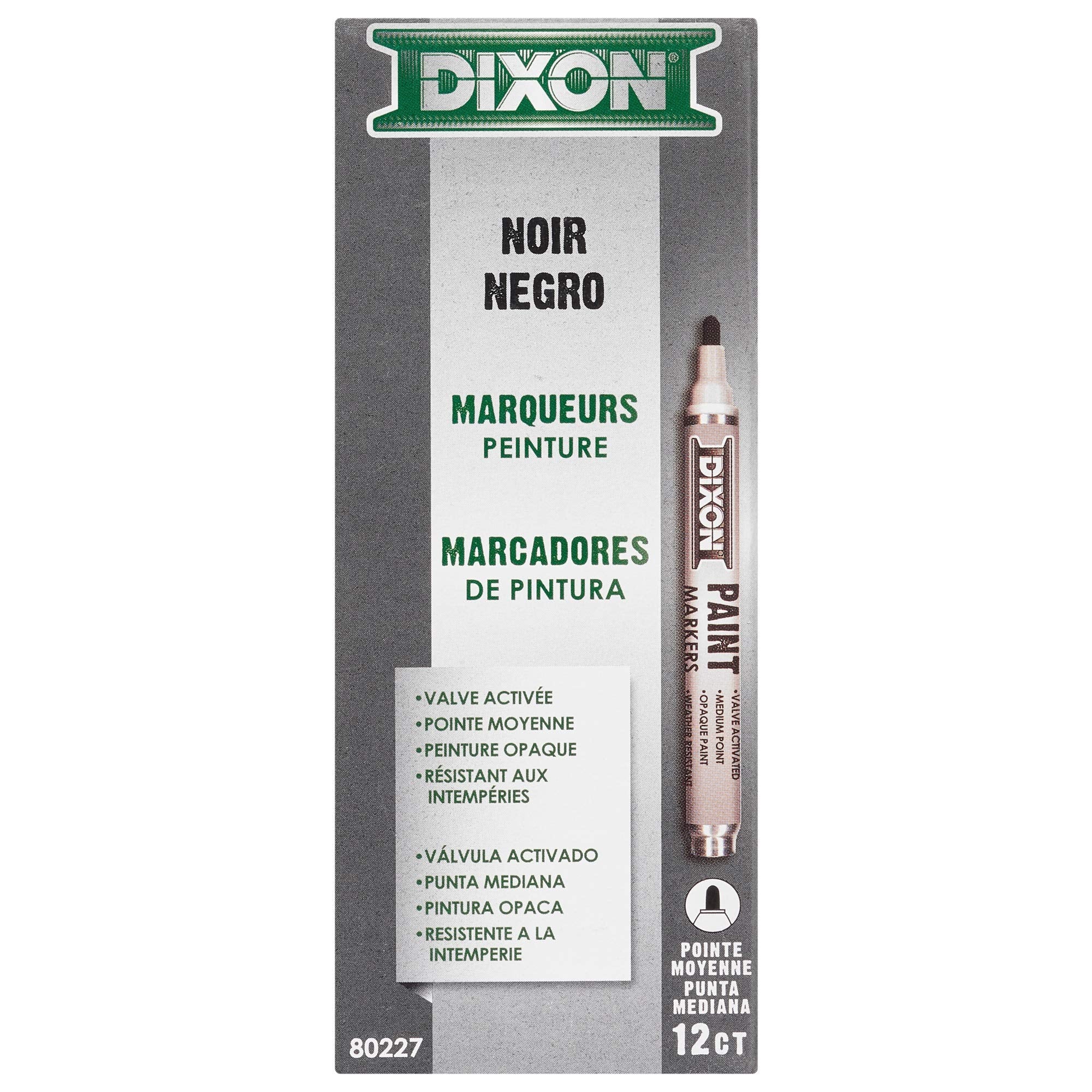 DIXON Industrial Paint Markers, Medium Tip, Box of 12 Markers, Black (80227)