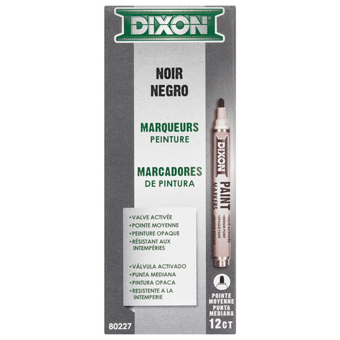 DIXON Industrial Paint Markers, Medium Tip, Box of 12 Markers, Black (80227)