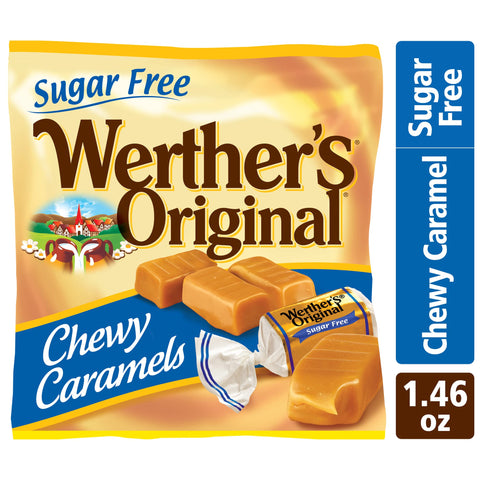 Werther's Original Chewy Caramels Sugar Free Candies - Individually Wrapped Soft & Chewy Candy Pieces, Sweets for Parties or Holidays - 1.46 oz Bags (Pack of 12)
